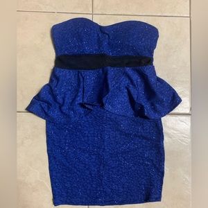 Holiday Blue sequin strapless sweetheart neckline peplum mini dress. Size S.